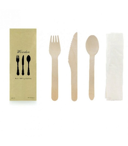 [25101099] 210COUVB4K KIT 4/1 COUVERTS EN BOIS COUTEAU/ FOURCHETTE/CUILLERE/SERVIETTE 250PC