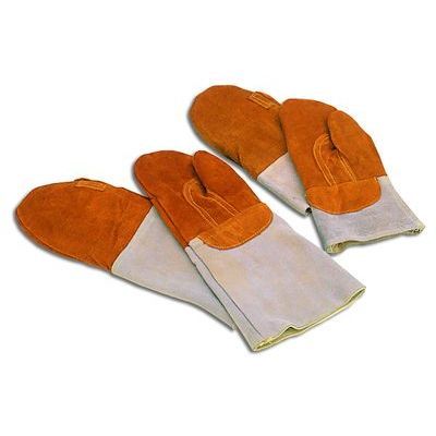 [57662362] MATFER PAAR ORANJE THERMISCHE LEDEREN WANTEN 250°-30CM SPLITLEDER GEVOERD MET WOL