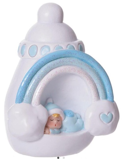 [60230987] BIBERON BEBE BLEU DECOR ARC EN CIEL H/10CMX 8CM