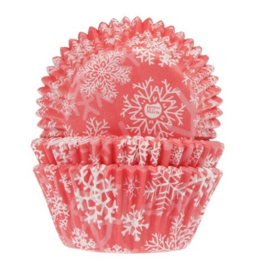 [08053813] H.O.M CAISSETTE CUPCAKE ROUGE FLOCON  50 PCES FOST+ INCLUS