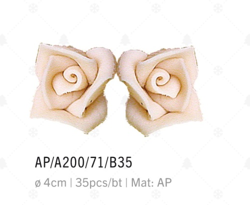 [08020619] WHITE MARZIPAN ROSES 5 PETALS 4CM 35 PCS