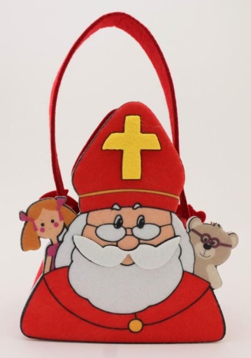 [62230129] PANIER "SAINT NICOLAS AVEC POUPEE ET OURS DANS SONPANIER" 15XHT23CM AVEC ANSE