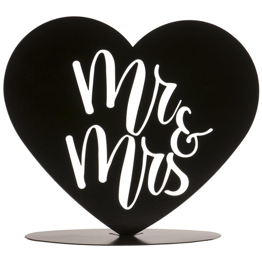 [60100248] + COEUR METAL NOIR MR& MRS 14.5CM