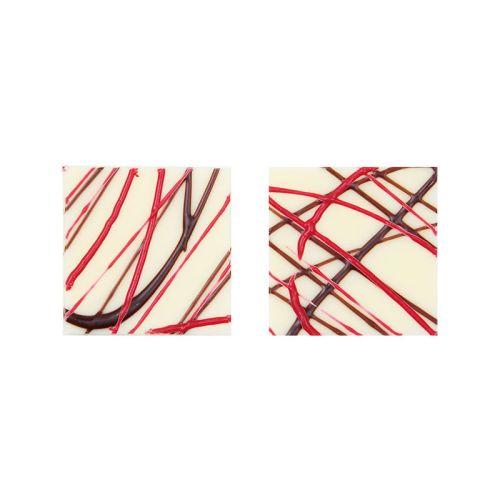 [08071243] 1034166 PLAQUETTE CHOCOLAT BLANC 3X3CMLIGNES ROUGE ET NOIR 220 PCES ***S/CDE***