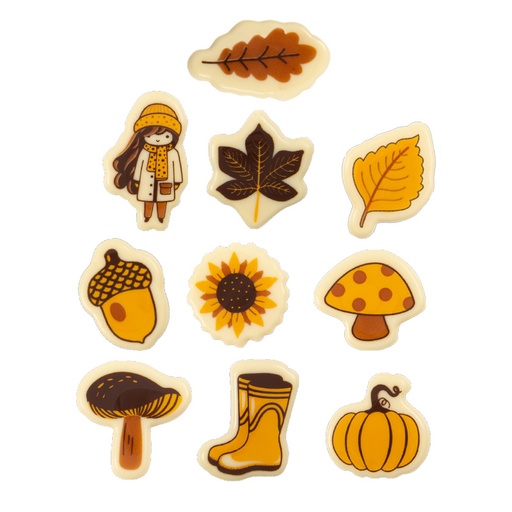 [08054373] *FF*2014731 PLAQUETTE AUTOMNE ASSORTIES CHOCOLAT Ø 4CM 100 PIÈCES