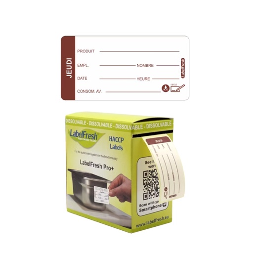 [55090924] LABELFRESH PRO 250 ETIQUETTES HYDROSOLUBLES 3X6CM JEUDI