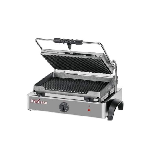 [00000546] Diverso Electric Panini Grill Medium Grooved Plates